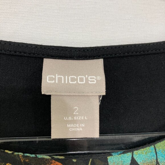 Chico's size Large/2 Black Multi Color Artsy Chiffon Layered Blouse Romantic - Picture 2 of 9